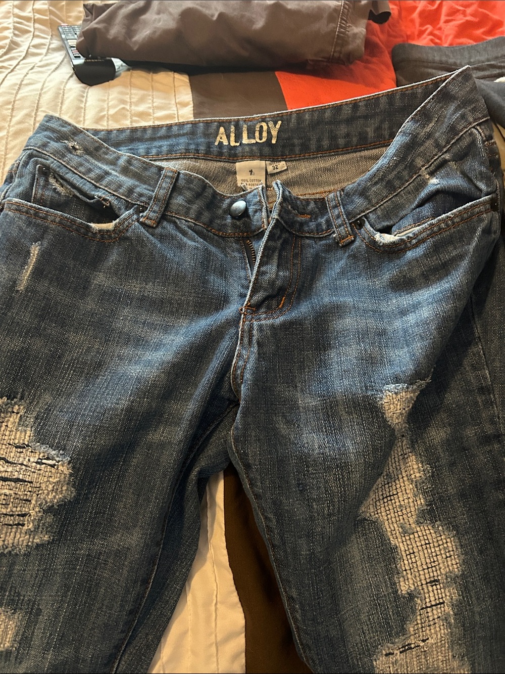 ALLOY Women's Distressed Dark Blue Jeans